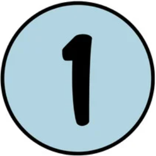 Black number '1' on a light blue circle