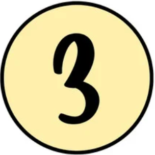 Number '3' in black on a beige circle
